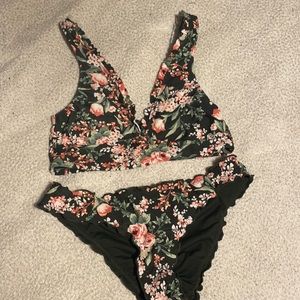 Sage green floral two piece swimsuit